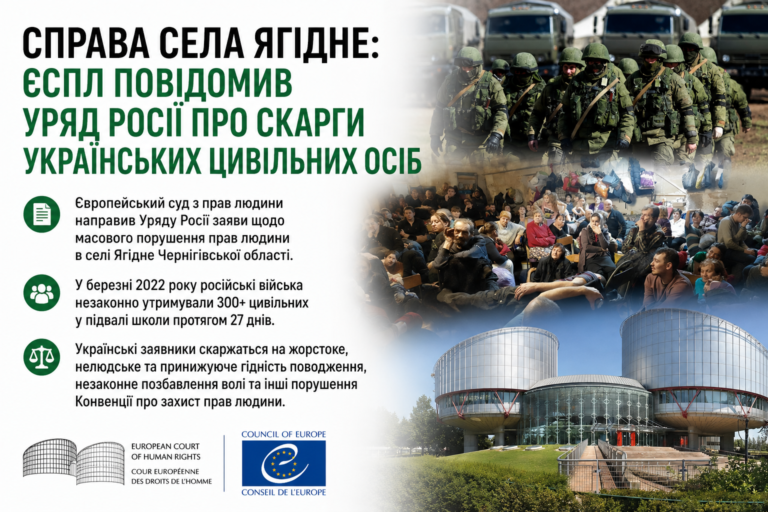 Справа села Ягідне: ЄСПЛ повідомив Уряд Росії про скарги українських цивільних осіб, яких місяць утримували в підвалі школи